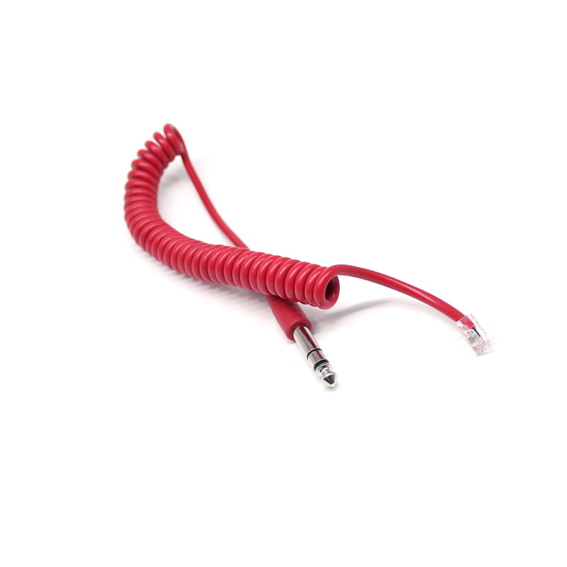 Factory Wholesale 6.3mm Stereo Plug to RJ22 Plug Cables Spring Coiled Spiral Handset Wire 4P4C Telephone Cord Cables