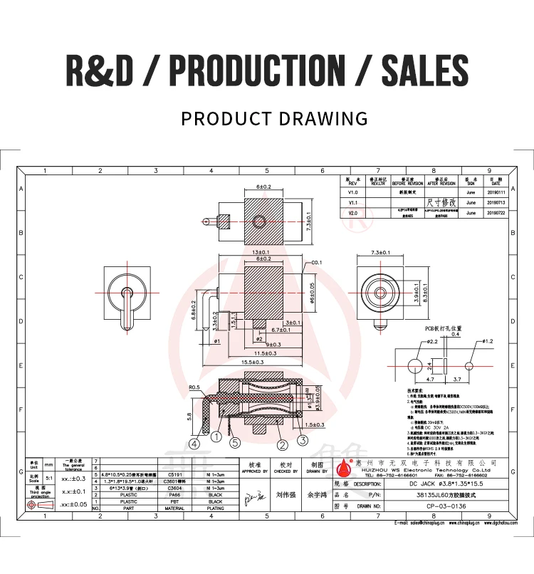 High Quality DC Female Connectors 38135JL60 Pure Copper DC Sockets DC Charging DC083A Power Jack Connectors DC Circuit Socket