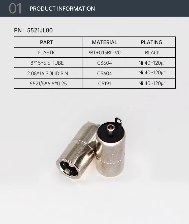 DC Connectors 5521JL80 5.5*2.1mm DC Sockets Nickel Plated DC Jacks 5521 Connectors DC Power Outlet for Electric Toy Car
