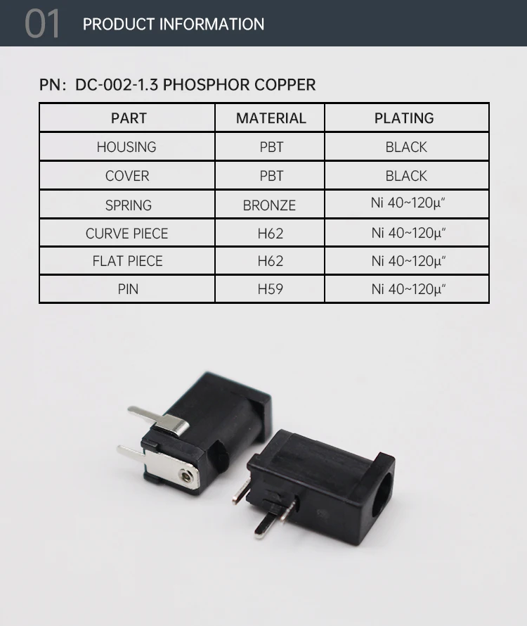 DC Socket 1.3mm Female Connector DC Socket Interface Female 1.3mm Round Hole DC-002-1.3 Charging DC Power Jack