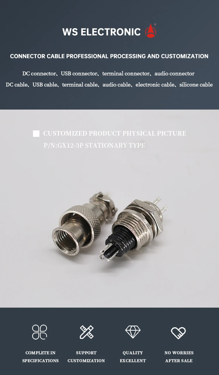GX12 3P Connectors Threaded Connectors Aviation Plugs Circular Connectors Power Supply Connectors for Aviation Cable