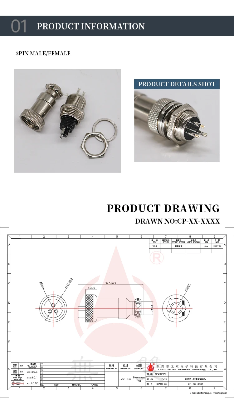 GX12 3P Connectors Threaded Connectors Aviation Plugs Circular Connectors Power Supply Connectors for Aviation Cable