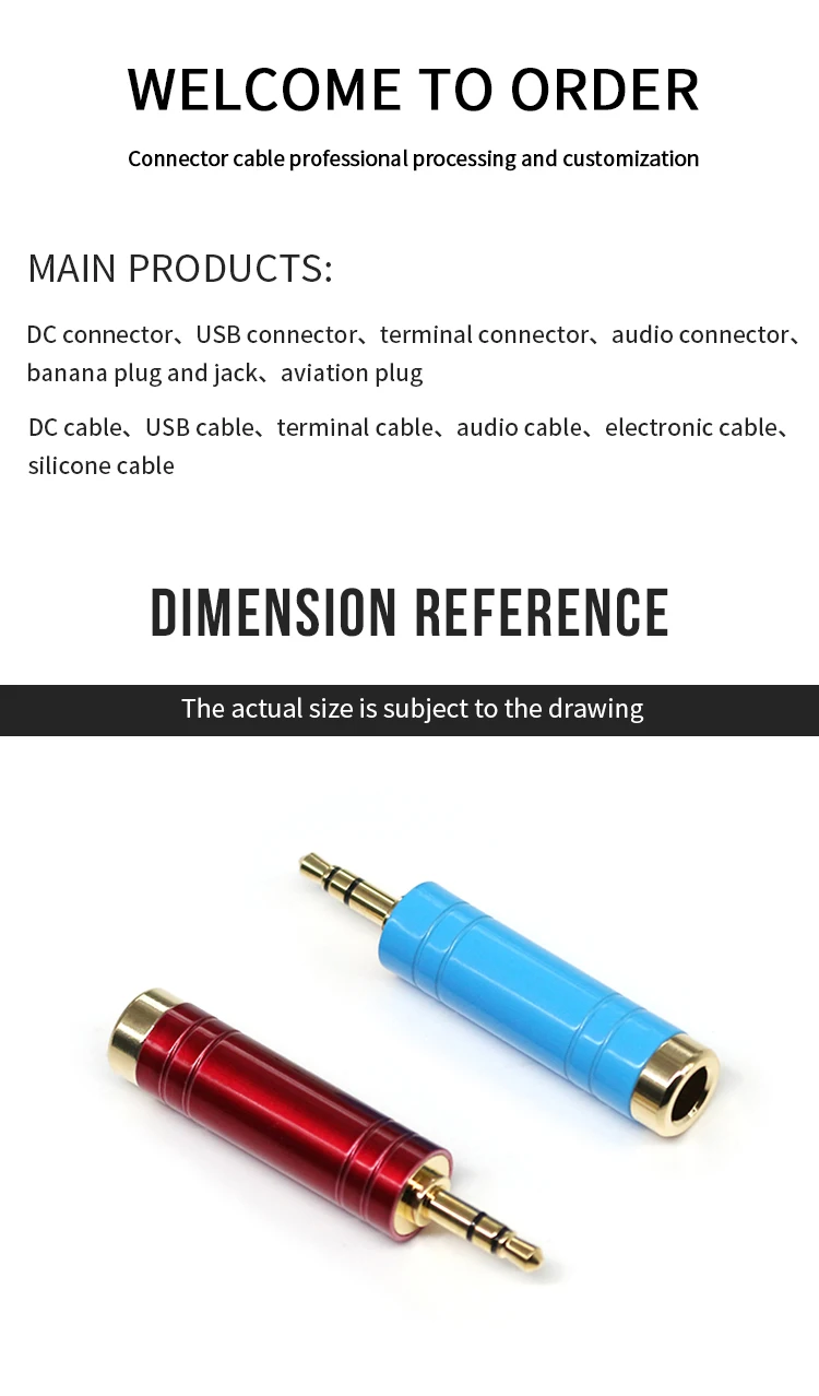 High Quality All-copper 3.5mm Male Connector with 6.5 Pins Microphone Converters Headphone Conversion Plugs 3.5mm to 6.3mm