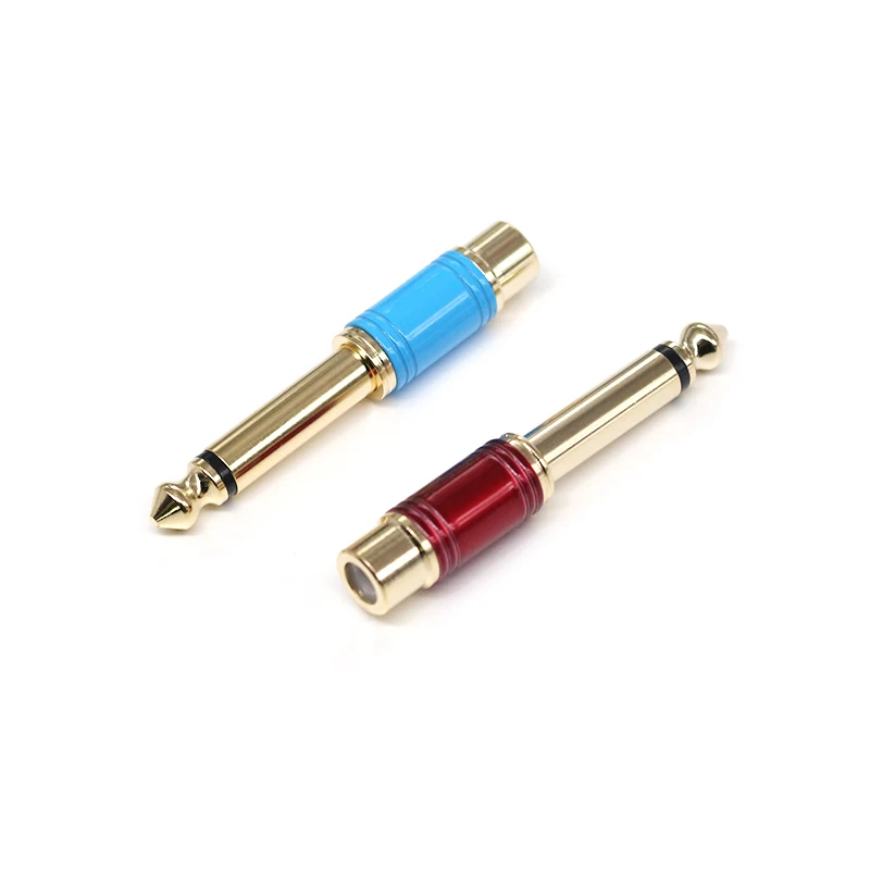 Wholesale Lotus Head Power Amplifier Plugs RCA to 6.35 Audio Adapters Pure Copper Large Two Core Gold-Plated Audio Adapters