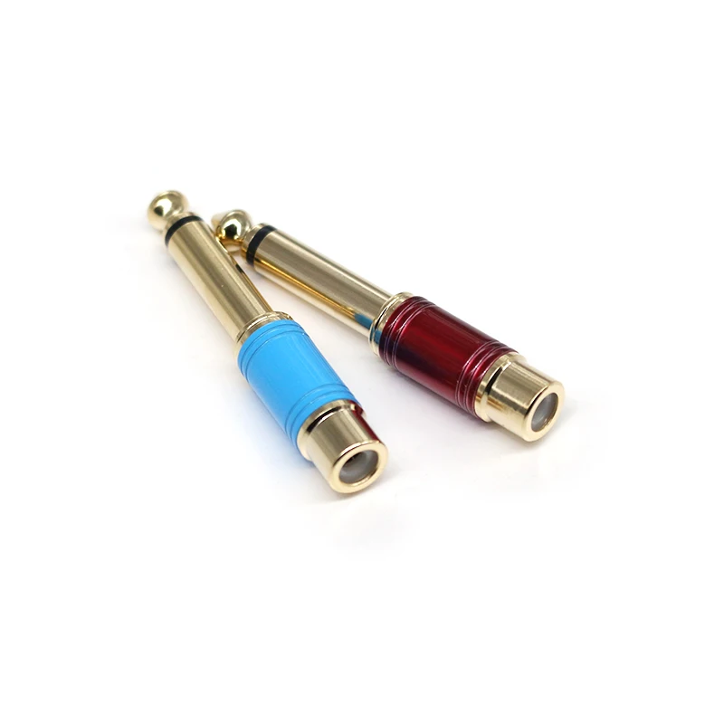 Wholesale Lotus Head Power Amplifier Plugs RCA to 6.35 Audio Adapters Pure Copper Large Two Core Gold-Plated Audio Adapters