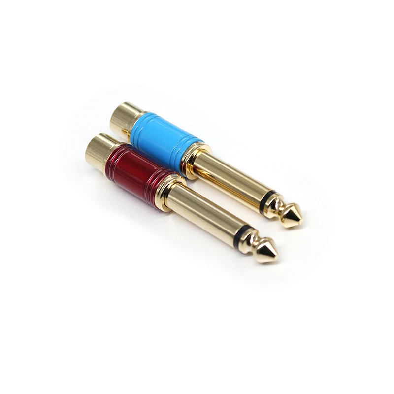 Wholesale Lotus Head Power Amplifier Plugs RCA to 6.35 Audio Adapters Pure Copper Large Two Core Gold-Plated Audio Adapters