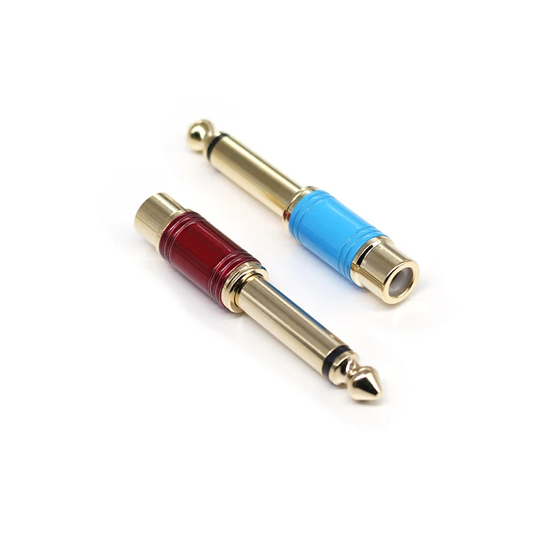 Wholesale Lotus Head Power Amplifier Plugs RCA to 6.35 Audio Adapters Pure Copper Large Two Core Gold-Plated Audio Adapters