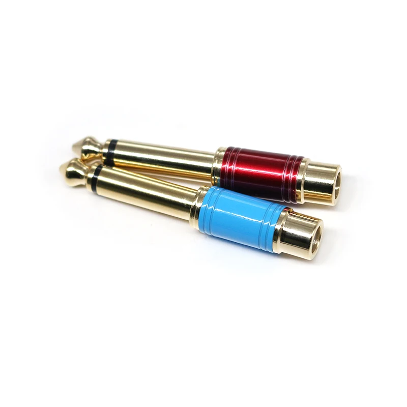 Wholesale Lotus Head Power Amplifier Plugs RCA to 6.35 Audio Adapters Pure Copper Large Two Core Gold-Plated Audio Adapters
