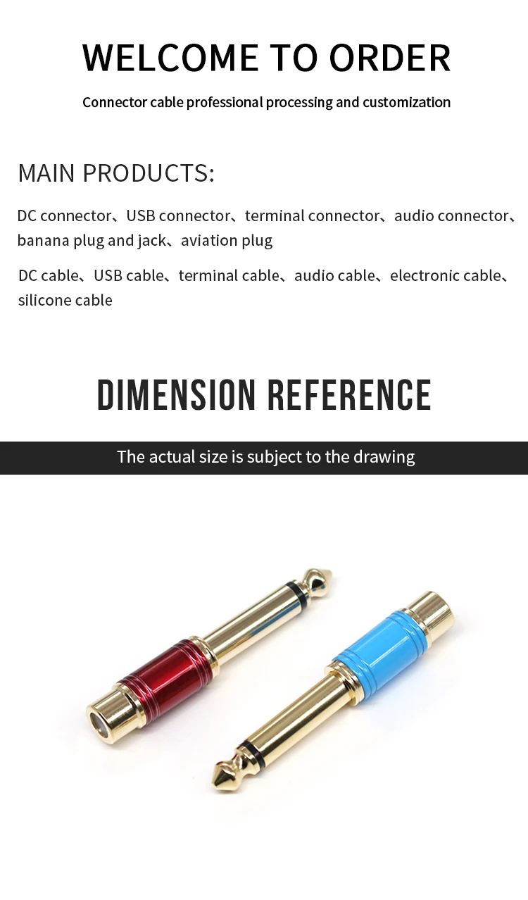 Wholesale Lotus Head Power Amplifier Plugs RCA to 6.35 Audio Adapters Pure Copper Large Two Core Gold-Plated Audio Adapters