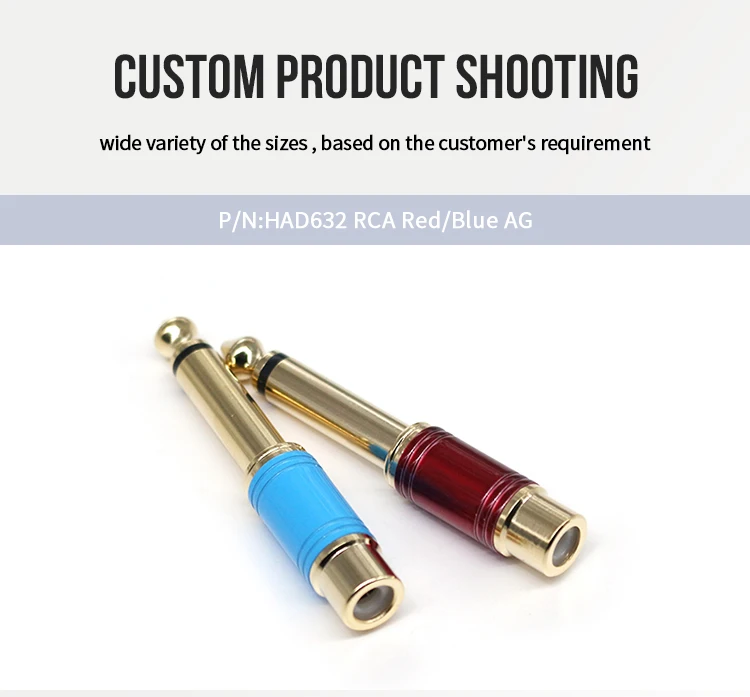 Wholesale Lotus Head Power Amplifier Plugs RCA to 6.35 Audio Adapters Pure Copper Large Two Core Gold-Plated Audio Adapters