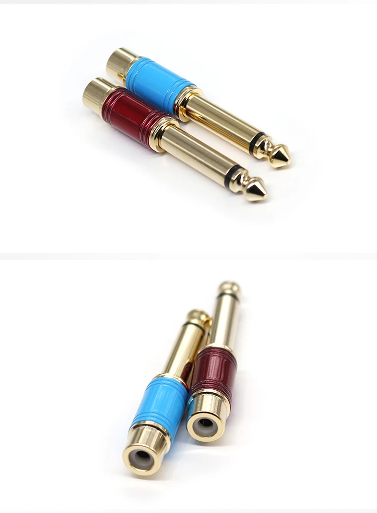 Wholesale Lotus Head Power Amplifier Plugs RCA to 6.35 Audio Adapters Pure Copper Large Two Core Gold-Plated Audio Adapters
