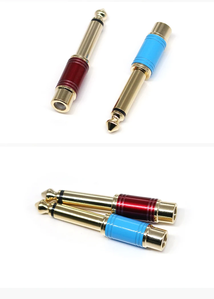 Wholesale Lotus Head Power Amplifier Plugs RCA to 6.35 Audio Adapters Pure Copper Large Two Core Gold-Plated Audio Adapters
