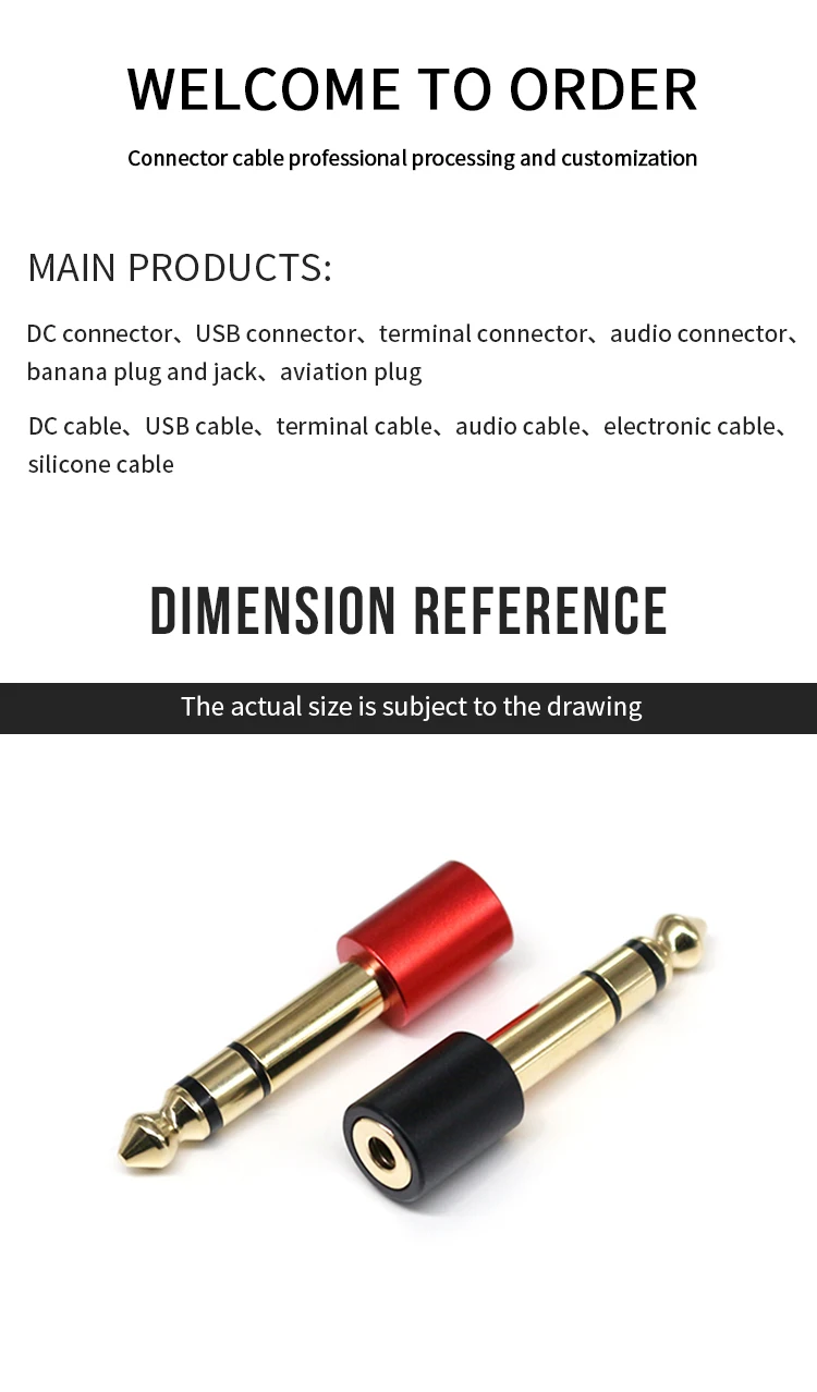 Stereo Audio Adapters Gold Plated Audio Connectors Pure Copper 6.35mm Plug to 3.5mm Jack Audio Adapters Headphone Jack Plug