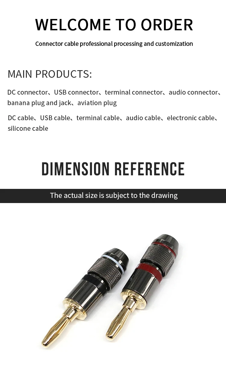 Professional Grade Audio Connectors Gold Plated Pin Adapters Oxygen-free Copper Banana Plugs for Instrument Guitar Cable