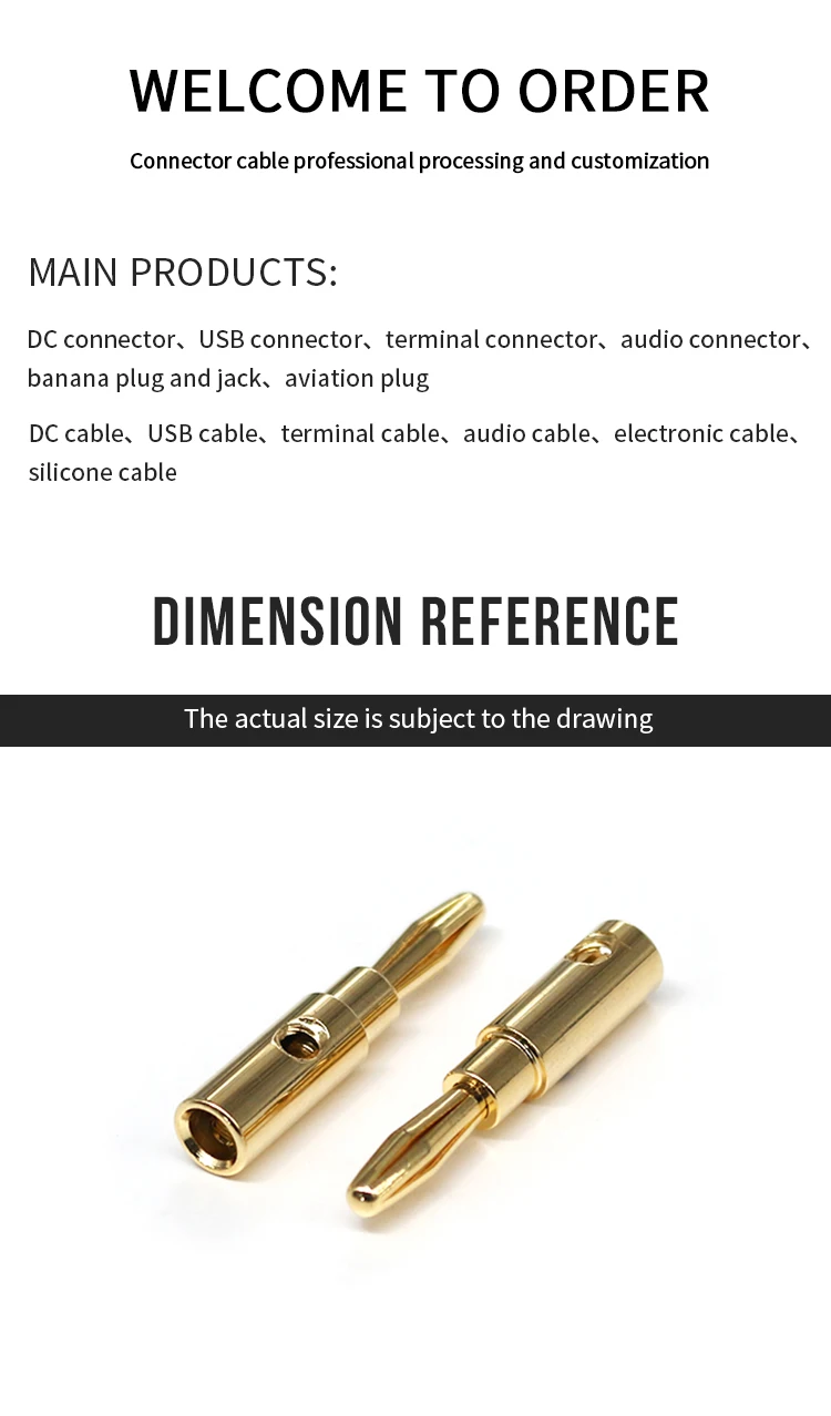 Hot Sale Pure Copper 4mm Banana Male Plugs AV Audio Video Adapters Gold Plated Connectors for Amplifier Binding Post