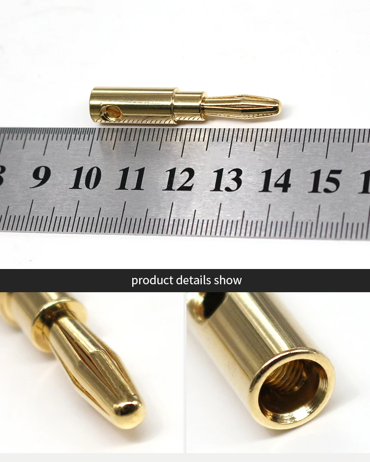 Hot Sale Pure Copper 4mm Banana Male Plugs AV Audio Video Adapters Gold Plated Connectors for Amplifier Binding Post