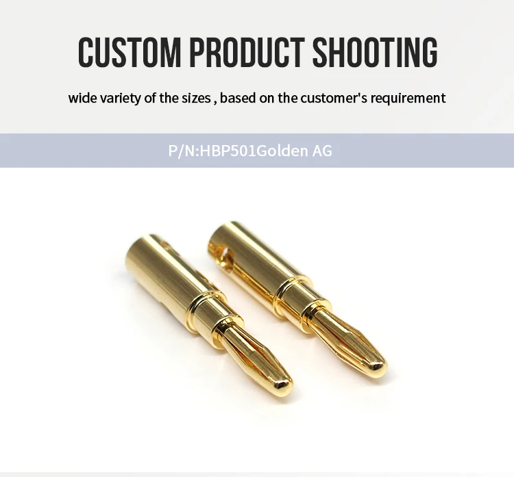 Hot Sale Pure Copper 4mm Banana Male Plugs AV Audio Video Adapters Gold Plated Connectors for Amplifier Binding Post