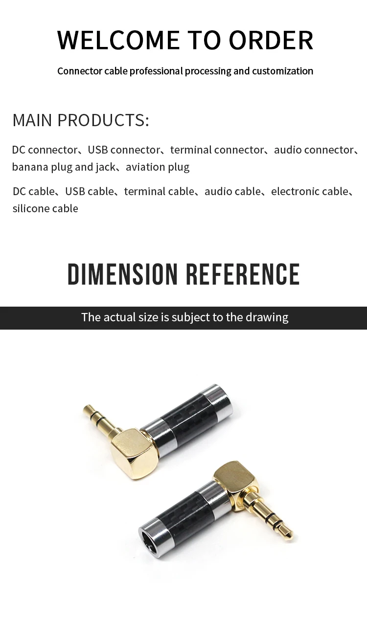 3.5mm Audio Connectors Plug 1/8" Stereo Audio Plugs Gold Plated Black Carbon Fiber 3.5 mm Earphone Headphone Connectors