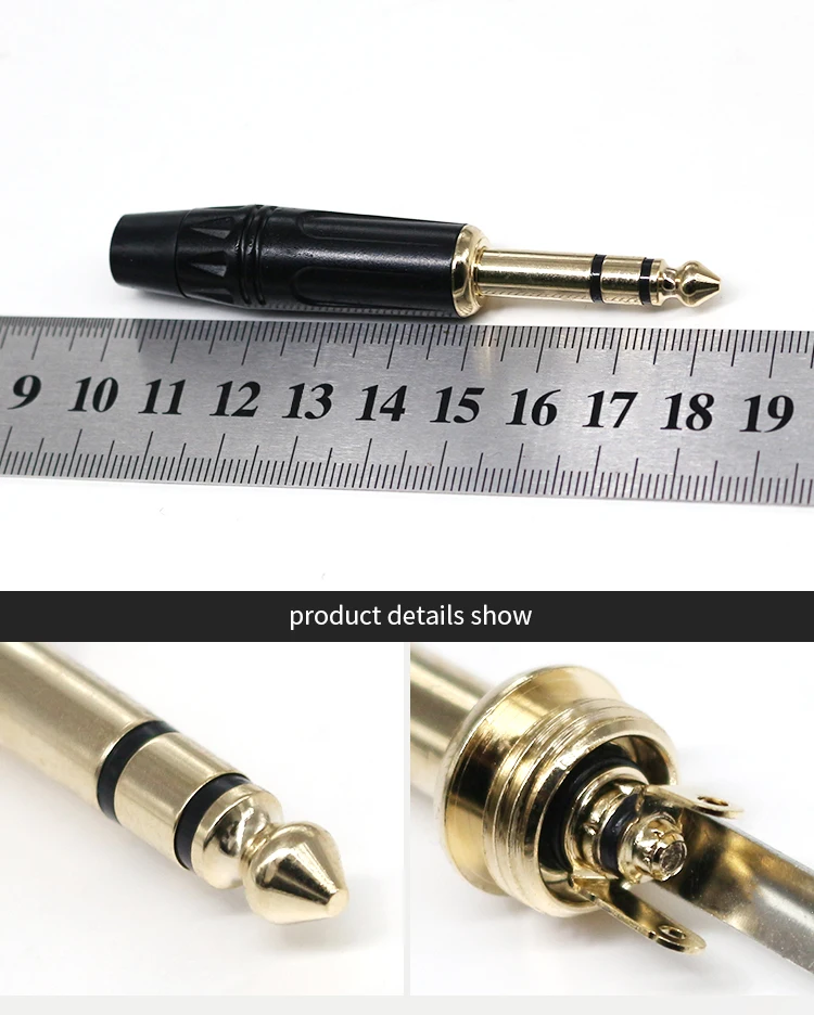Good Quality Audio Connectors 6.35mm 1/4" TRS Male Plug Straight Cable Connectors Gold Plated Microphone Connectors Audio Plugs