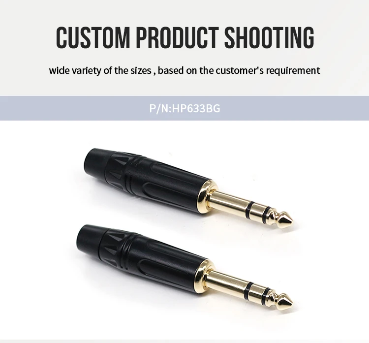 Good Quality Audio Connectors 6.35mm 1/4" TRS Male Plug Straight Cable Connectors Gold Plated Microphone Connectors Audio Plugs