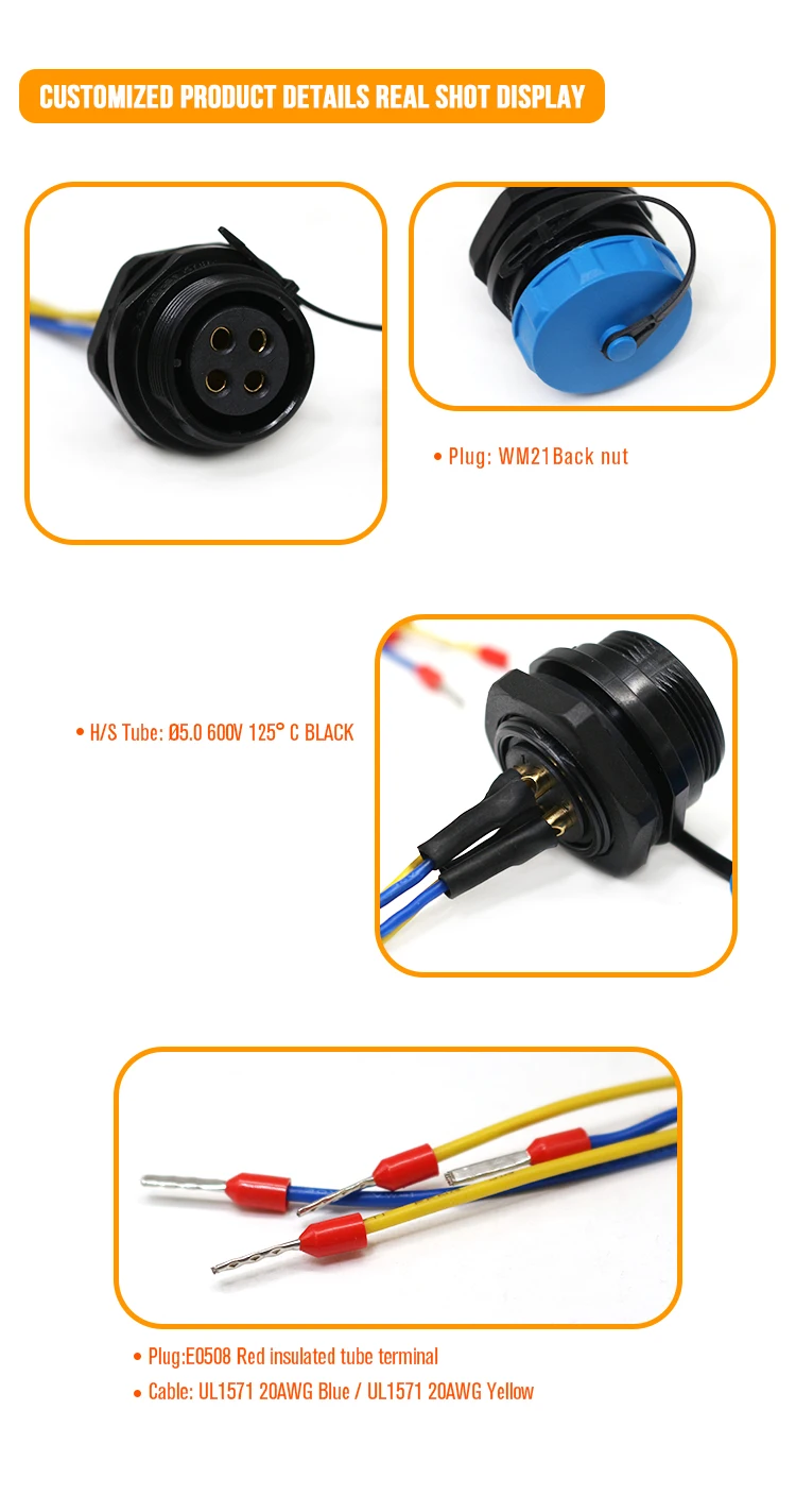 Professional Factory Waterproof 4 Pin PCB Solder Cable Connector to E0508 Terminal Blocks Cables Industrial Aviation Plug Cables