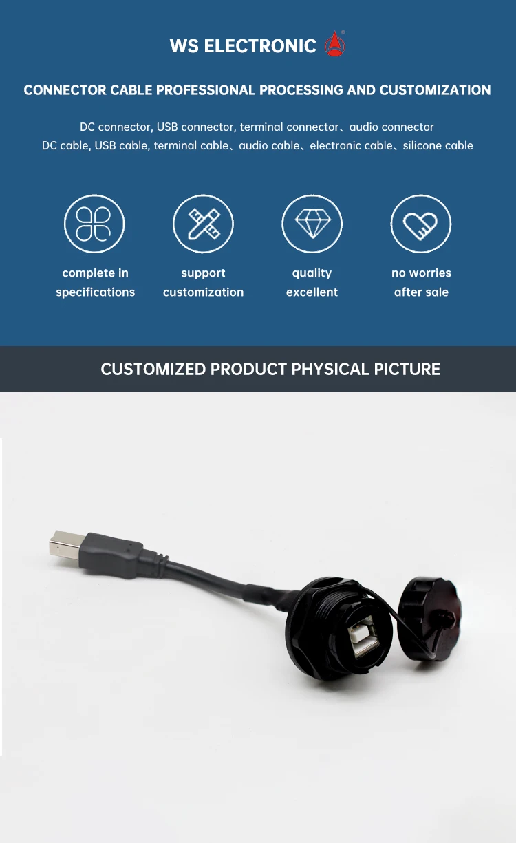 Good Quality Waterproof USB B Male Plug to USB B Female Jack Socket Cables Panel Mount Type B Power Extension Cables for Printer