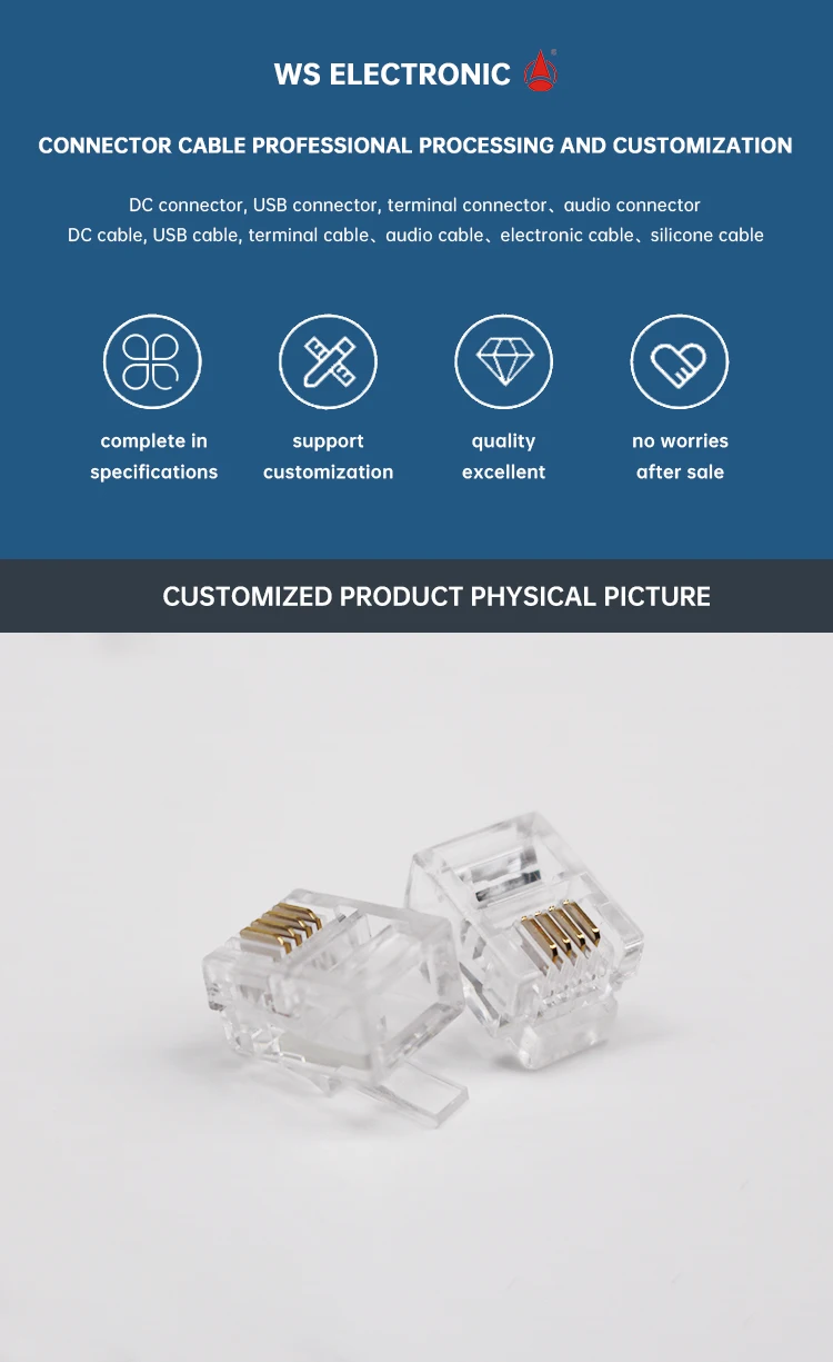 Professional OEM ODM RJ11 6P4C Plugs Ethernet Connectors for Telephone Cable Ethernet UTP Plug RJ11 Male Plug Connectors