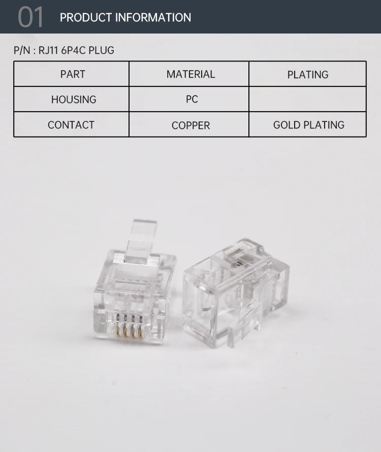 Professional OEM ODM RJ11 6P4C Plugs Ethernet Connectors for Telephone Cable Ethernet UTP Plug RJ11 Male Plug Connectors