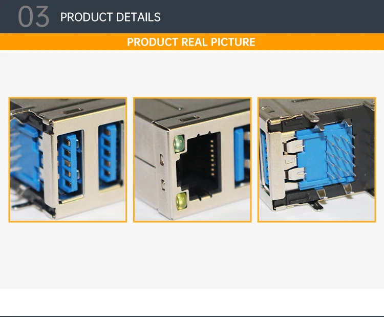 High Quality USB Connectors RJ45 Connectors UTP Connectors Pass Through Double Layer USB LED RJ45 Female Connectors