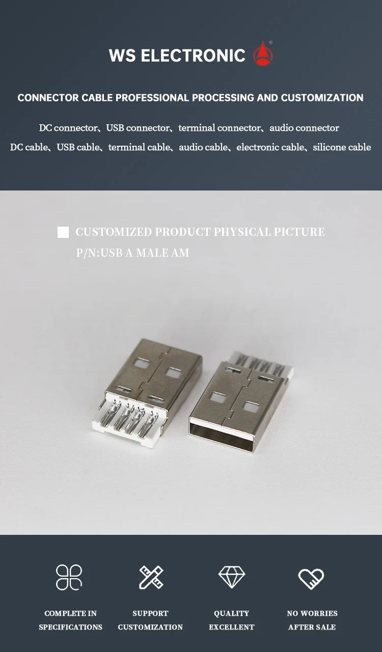 Fast Speed USB Plugs Data Transmission Charging USB 2.0 4Pin Short Body a Type Male Plugs SMT Male USB Connectors for USB Cable