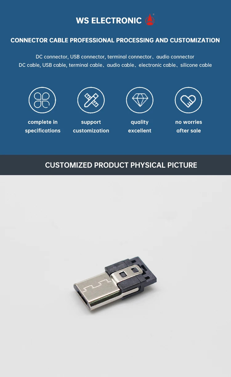 5Pin 4Pin Male Micro USB Connector Copper MicroUSB Plug Mini USB Male MICRO 5P Welded Wire with Shell Plug-in Interface