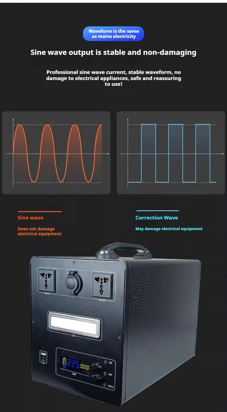 Complete Portable Power Station 600W 1000W Pure Sine Wave Inverter 12V 24V Battery Kit Outdoor Camping Solar Emergency