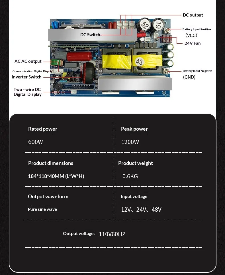Pure Sine Wave Inverter Board 2000W 2500W 110V 60Hz Bare Board 12V 24V DC to AC for US Market Solar System