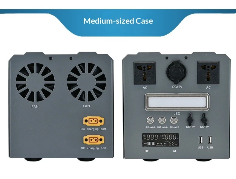 2500W Portable Power Station DIY Kit Pure Sine Wave Inverter 12V 24V to 220V Outdoor Energy Storage Case with Digital Display