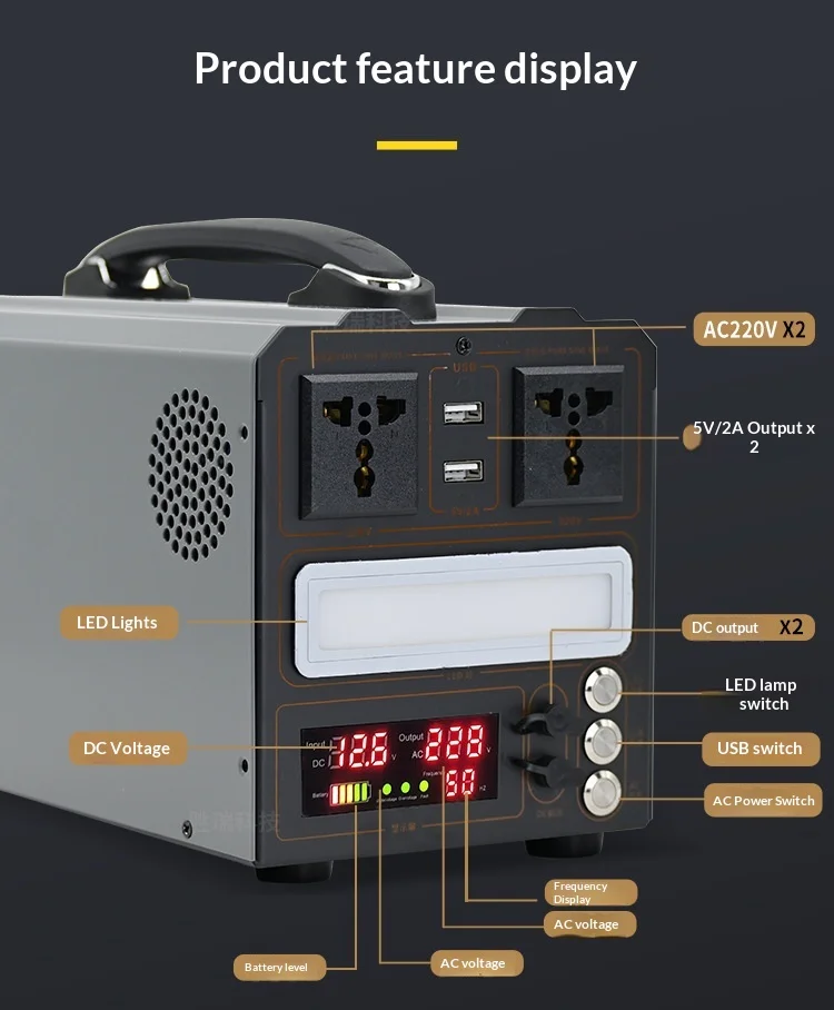 Portable Power Station 300W-3000W Pure Sine Wave Inverters with BMS Battery System Outdoor Camping Emergency Power Backup AC UPS