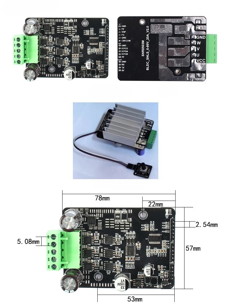 1600W BLDC FOC Motor Controller Board Sensorless Brushless DC 3-Phase Driver Development Board for RC E-bike