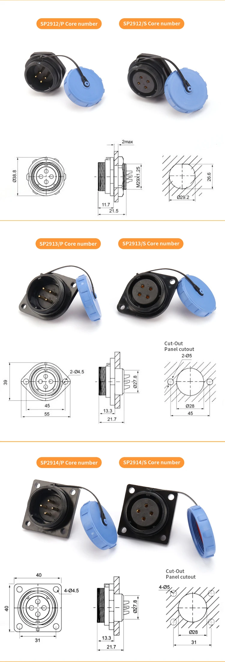 Waterproof Connectors Weipu SP Series Electrical Box Equipment Panel Receptacle Plug Aviation Connector 3 4 5 7 9Pin DXZP SC