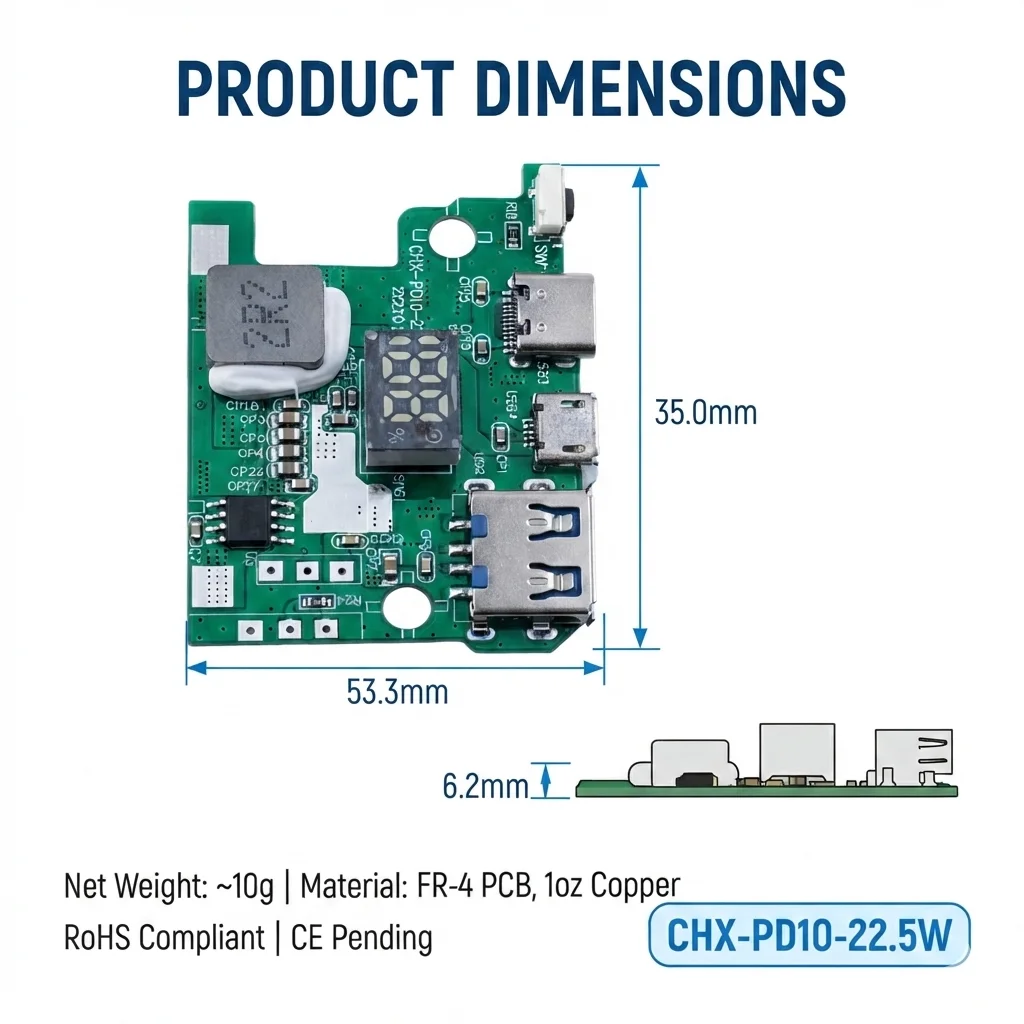 22.5W 5-Port Bidirectional Fast Charging Power Bank PCBA Module DIY Circuit Board QC4.0 PD3.0 Ultra Thin Card Type