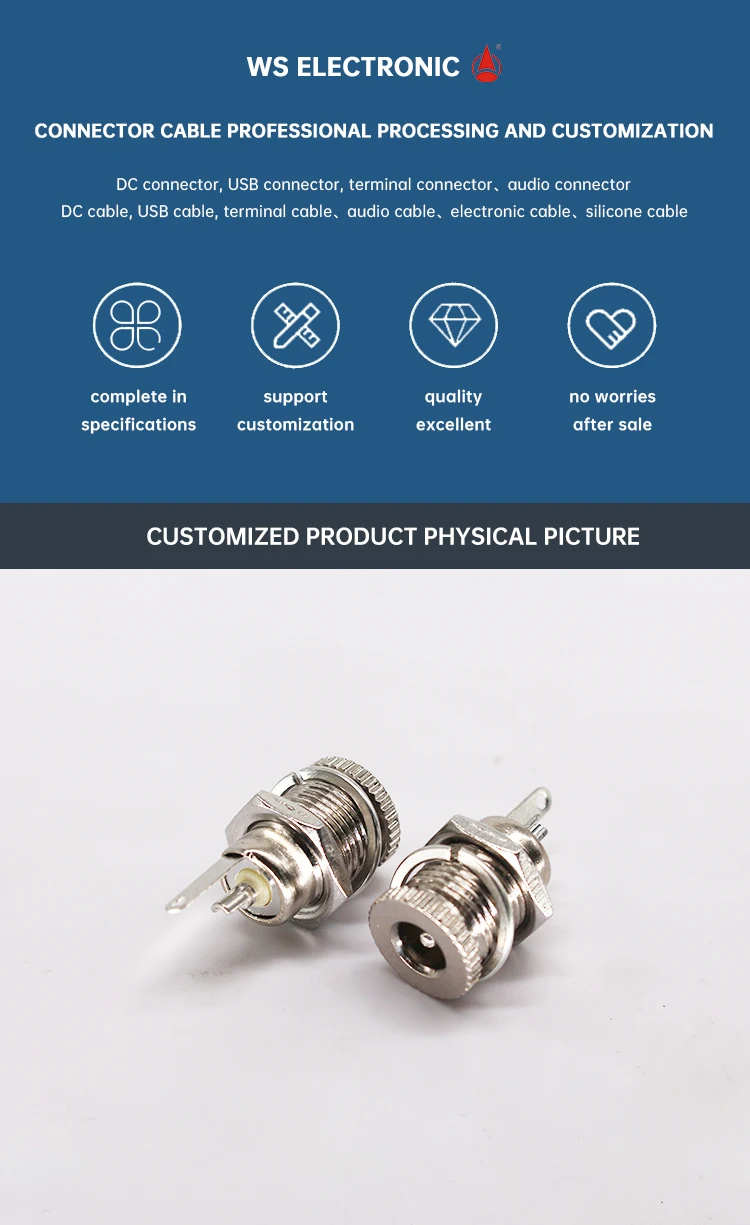54-00063 DC Power Supply Jack Sockets DC-099 5.5 * 2.1 mm Threaded Metal Charging Sockets Female Panel Mount DC Connectors DC099