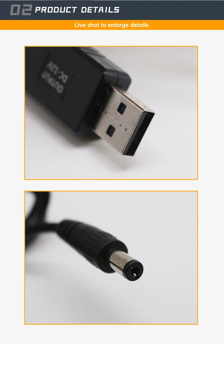Factory Direct Sale Supply Custom USB Step up 5V to 12V Converter Power Supply DC Cable USB a Male Plug to 5.5*2.1mm Cables