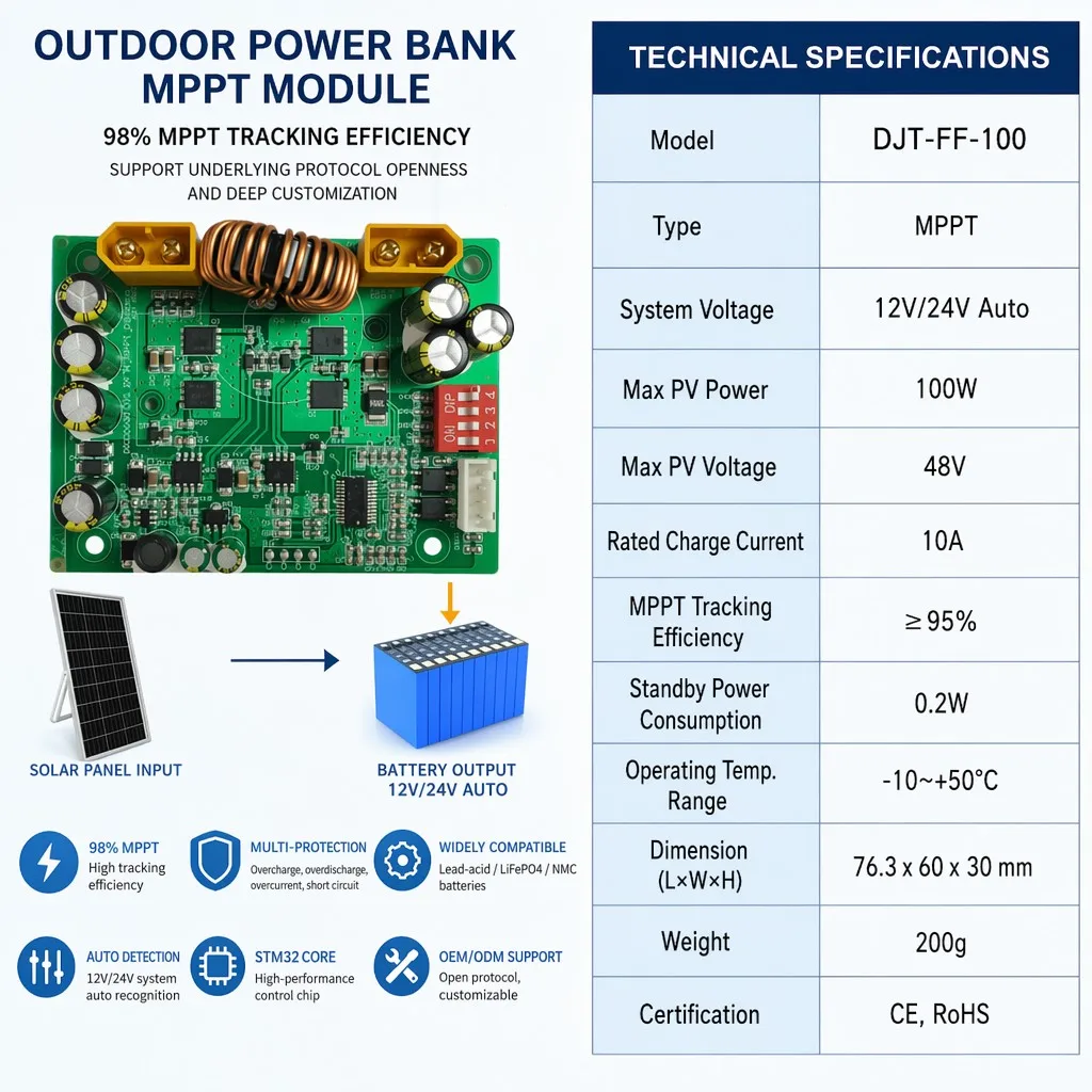 MPPT Solar Charge Controller 10A-60A 12V/24V Smart PV Charging Module PCBA for Off-Grid Solar Panel System with CE RoHS