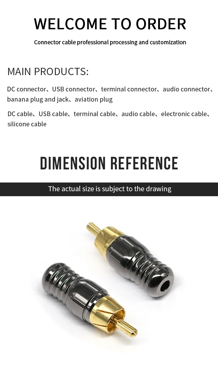 Good Quality RCA Connectors Gold Plated RCA Plugs Solder Type RCA Connectors Hi-end Audio Male Plugs for Amplifier Cable