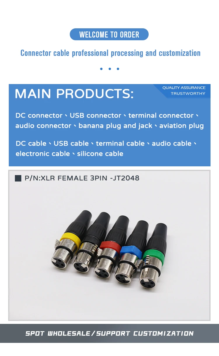 WS ELECTRONIC Hot Sale XLR Connectors 3 Pin Solder Type  Connectors Audio 3-8 Pins XLR Female Jacks for Electric Speaker Cable