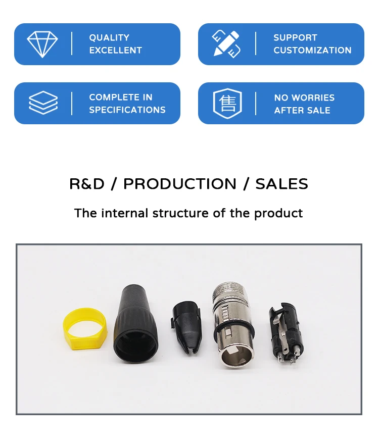 WS ELECTRONIC Hot Sale XLR Connectors 3 Pin Solder Type  Connectors Audio 3-8 Pins XLR Female Jacks for Electric Speaker Cable