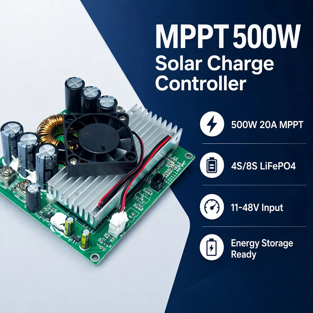 500W MPPT Solar Charge Controller Module 20A 12V/24V/48V Smart PV Charging PCBA for LiFePO4 Battery Off-Grid Solar Power System
