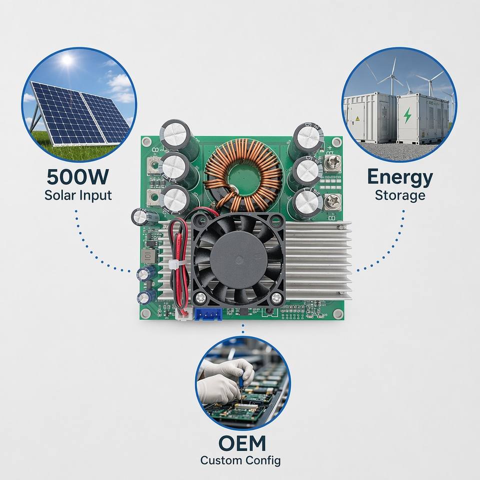 500W MPPT Solar Charge Controller Module 20A 12V/24V/48V Smart PV Charging PCBA for LiFePO4 Battery Off-Grid Solar Power System