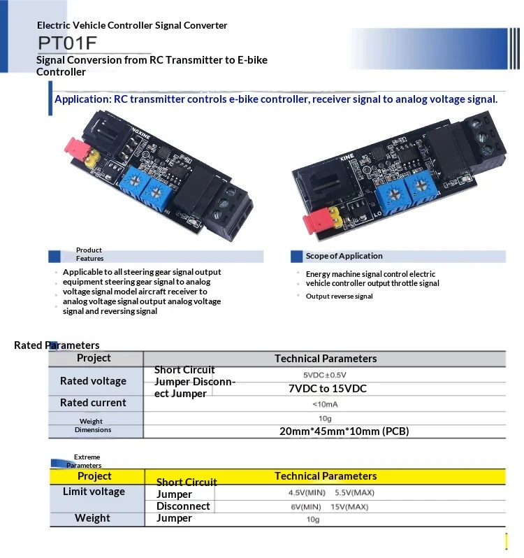 PT01F E-bike Controller Modified for RC Remote Control Throttle Reverse Signal Brushless Motor Controller Module 7-15V