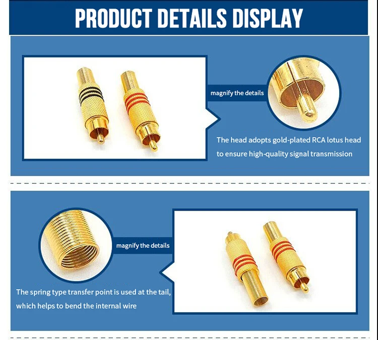 High-Performance Gold Plated RCA Jacks Welding Plugs Zinc Alloy Male Soldering Connectors Mono Audio Connectors for Amplifier