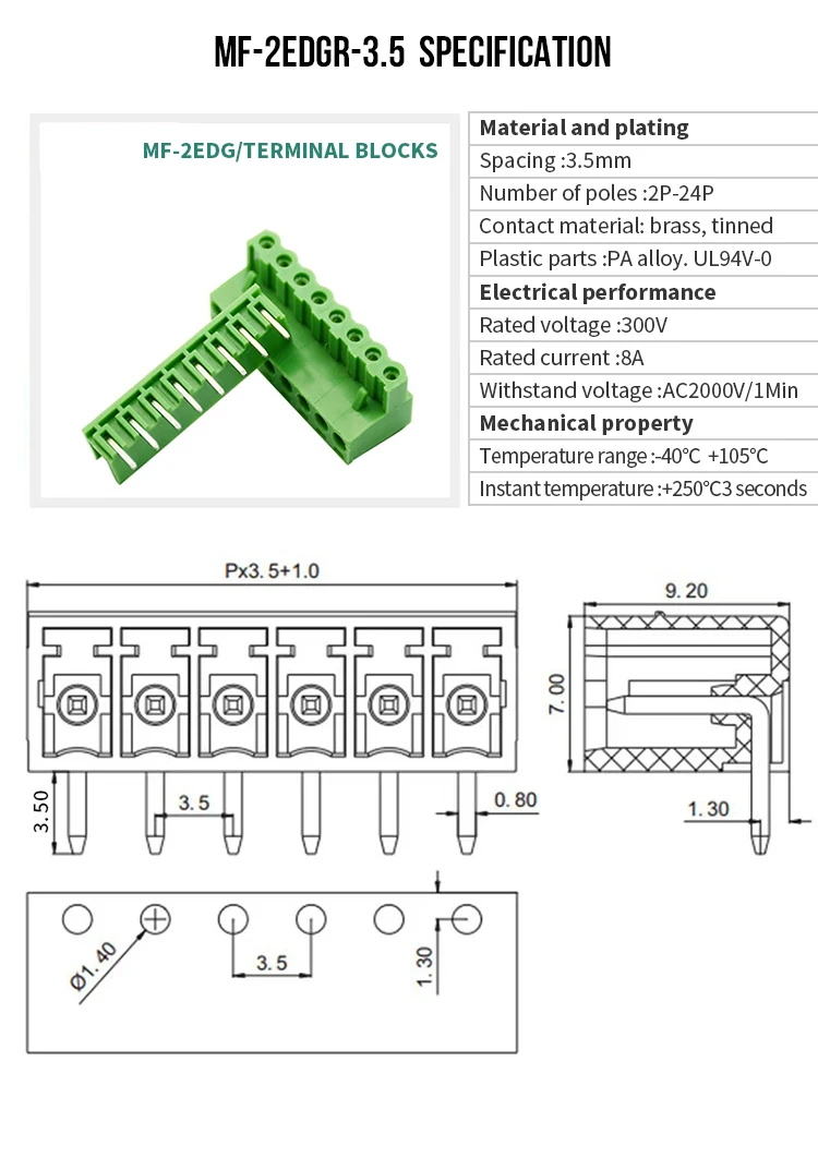 Factory 2EDG2.54 Pitch 2.54mm KF2EDG PCB Screw Terminal Block Connector Plug Pin Header Socket 2/3/4/5/6/7/8/9/10/12p 15EDG-2.54