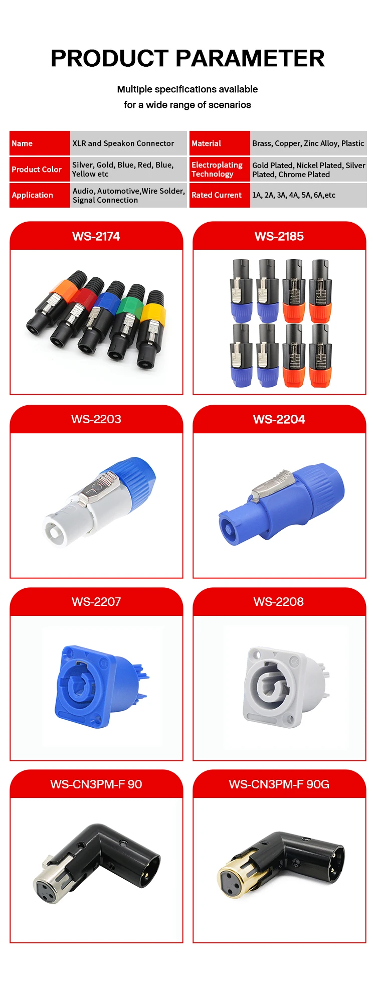Factory Wholesale XLR Plugs XLR Sockets 20A 3-pin Panel Professional Audio Power Plug Connectors for Electric Amplifier Cables